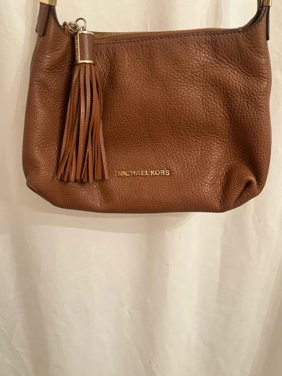 Michael Kors Cognac Pebbled Leather Shoulder Bag with Tassel - Picture 1 of 7